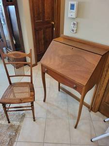 lot 46 image: Vintage Secretary Desk & Cane Chair Set