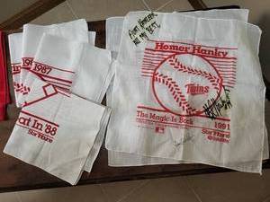 lot 115 image: Minnesota Twins Memorabilia Lot Including Homer Hankie Signed by Kent Hrbek
