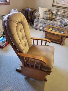 lot 204 image: Wooden Cushioned Glider Chair