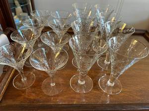 lot 7 image: Vintage Etched Crystal Stemware Set