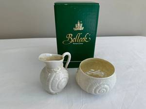lot 67 image: Belleek Parian China Cream & Sugar Set