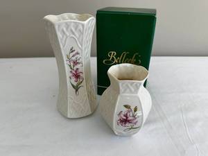 lot 69 image: Belleek Porcelain Vase Pair