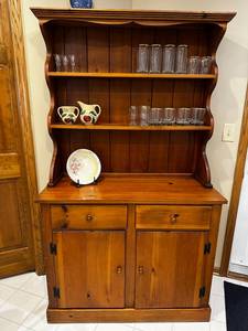 lot 374 image: Solid Wood Kitchen Hutch Cabinet - contents not included