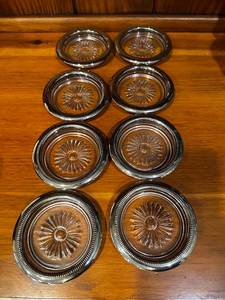 lot 378 image: Vintage Silver Glass Coasters Set