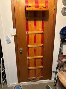 lot 404 image: Vintage Wooden Sled & Ice Skates