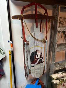 lot 405 image: Vintage Wooden Sled Santa Design
