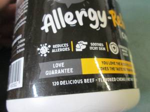 lot 23 image: bottle of allergy chews for dogs...