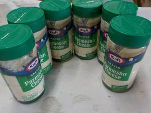 lot 228 image: 6 ct Kraft 8 oz Grated Parmesan Che...