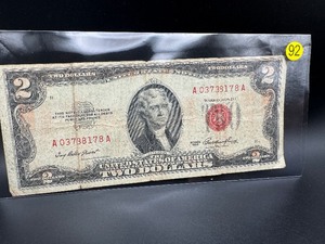 lot 92 image: 1953 Red Seal $2 Bill