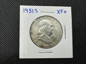 lot 51 image: 1951 S XF Franklin Half Dollar, XF or Better