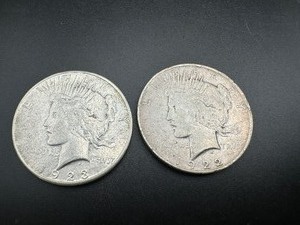 lot 63 image: Two Mid Grade Peace Dollars, 1922 D and 1923 S