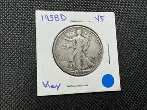 lot 8 image: 1938 D VF Key Date Walking Liberty Half