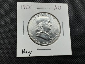 lot 15 image: 1955 Key Date AU Franklin Half Dollar