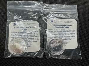 lot 41 image: Two 1992 Proof Canadian Silver Commemorative Quarters wCOAs, Uncirculated-Sterling Silver-Alberta, Prince Edward Island