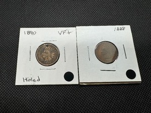 lot 44 image: Two Better Date Indianheads, 1890 Holed VF, 1888 AC