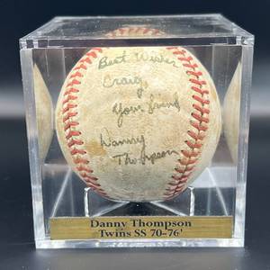 lot 8 image: Danny Thomson RARE Signed Baseball Rawlings OALB Vingtage Ball - passed away young, hard to find - Minnesota Twins wcube and plaque