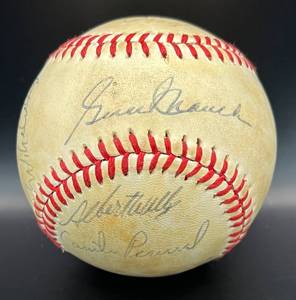 lot 23 image: 1978-1979 Minnesota Twins Signed Team Ball - Gene Mauch, Al Worthington, Camilo Pascual, Johnny Goryl, Butch Wynegar and more