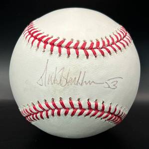 lot 33 image: Nick Blackburn (Minnesota Twins Pitcher) Signed Baseball Rawlings OMLB Selig Ball w cube and plaque