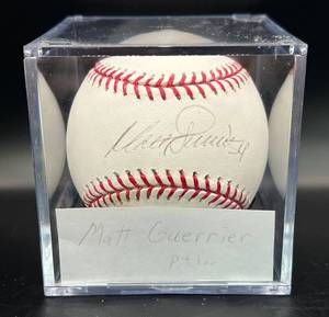 lot 57 image: Matt Guerrier (Minnesota Twins Pitcher) Signed Rawlings OMLB Baseball w cube
