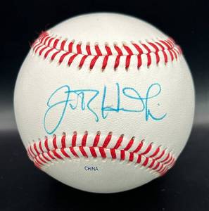 lot 63 image: LaTroy Hawkings (Minnesota Twins Pitcher) Signed Rawlings OMLB Moore Baseball w cube and plaque