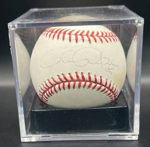 lot 87 image: Glen Perkins (Minnesota Twins Pitcher) Signed Rawlings OMLB Selig Baseball w cube and plaque
