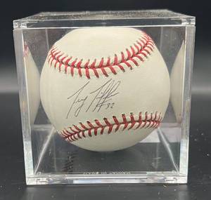 lot 110 image: Terry Tiffee (Minnesota Twins 3B 2004-06) Signed Rawlings OMLB Selig Baseball w cube