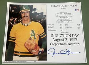 lot 120 image: Rollie Fingers Siged MLB HOF Induction Card - Vintage Baseball