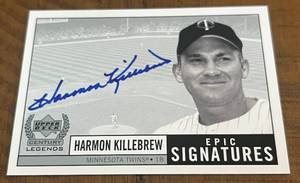 lot 21A image: Harmon Killebrew Signed 1999 Upper Deck Century Legends Epic Signatures #HK Minnesota Twins Baseball Card Auto