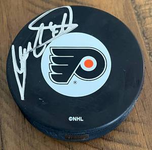 lot 33A image: Roman echmnek Signed Hockey Puck w JSA COA - Philadelphia Flyers Hockey
