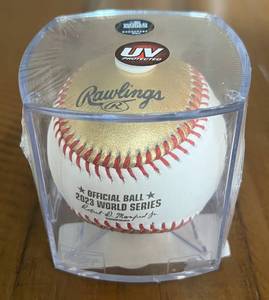 lot 36A image: Texas Rangers 2023 Official World Series Baseball Rawlings OMLB Manfred Ball - New in Case