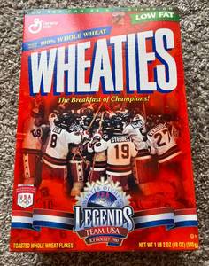 lot 53A image: Miracle On Ice 1980 Team USA Olympic Gold Hockey Wheaties Box