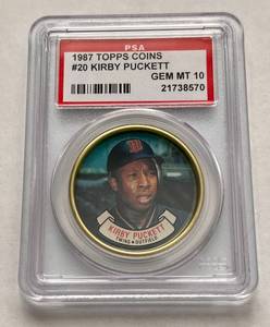 lot 15B image: Kirby Puckett PSA 10 Gem Mint 1987 Topps Coins #20 Minnesota Twins Baseball Card