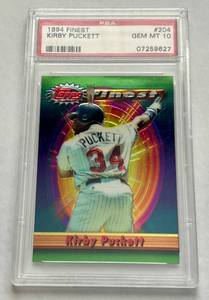 lot 20B image: Kirby Puckett PSA 10 Gem Mint 1994 Topps Finest #204 Minnesota Twins Baseball Card