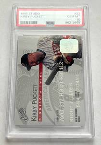 lot 25B image: Kirby Puckett PSA 10 Gem Mint 1995 Studio #22 Minnesota Twins Baseball Card