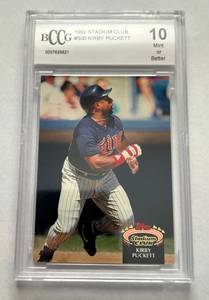 lot 45B image: Kirby Puckett BCCG 10 Gem Mint 1992 Stadium Club #500 Minnesota Twins Baseball Card