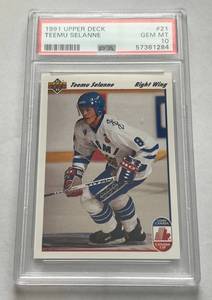 lot 55B image: Teemu Selanne RC PSA 10 Gem Mint 1991 Upper Deck #21 Rookie Hockey Card