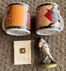 lot 169A image: Various Collectibles - 2 Negro League Mugs, 1 Negro League Pin, Chicago Cubs Christmas Ornament