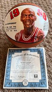 lot 149A image: Michael Jordan Limited Edition Career Stats Mini Basketball, only 23,000 made, by Bradford Exchange