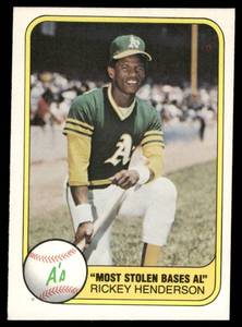 lot 188 image: Rickey Henderson 2nd Year 1981 Fleer #351 Oakland Athletics Baseball Card