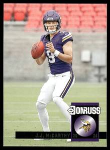 lot 219 image: J.J. McCarthy RC 2024 Donruss #27 Minnesota Vikings Football Card