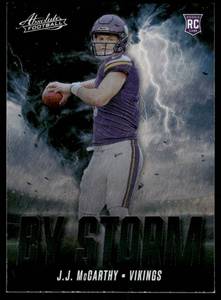 lot 221 image: J.J. McCarthy RC 2024 Absolute By Storm #BS-JMY Minnesota Vikings Football Card