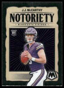 lot 229 image: J.J. McCarthy RC 2024 Panini Mosaic Notoriety #21 Minnesota Vikings Football Card