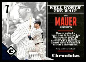 lot 186A image: Joe Mauer Numbered 199 2017 Panini Chronicles Green #32 Minnesota Twins Baseball Card