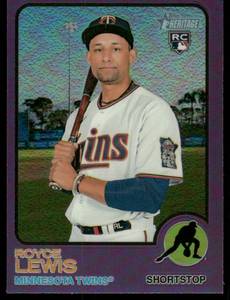 lot 197A image: Royce Lewis RC 2022 Topps Heritage Purple Refractor #515 Minnesota Twins Baseball Card