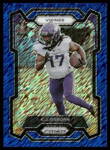 lot 204A image: K.J. Osborn Numbered 25 2023 Panini Prizm Blue Shimmer #194 Minnesota Vikings Football Card