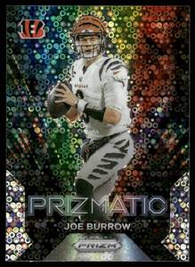 lot 212A image: Joe Burrow Disco Prizm SP 2023 Panini Prizm Prizmatic #9 Cincinnati Bengals Football Card