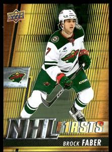lot 219A image: Brock Faber RC 2023 Upper Deck NHL Firsts #NF-10 Minnesota Wild Hockey Card