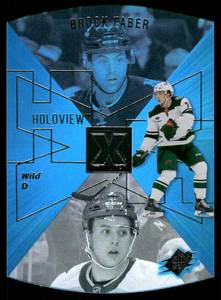 lot 220A image: Brock Faber RC Die Cut 2023 Upper Deck 1997-98 SPx Holoview Retros #SPX-21 Minnesota Wild Hockey Card