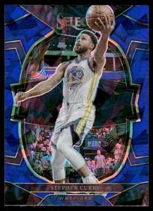 lot 224A image: Stephen Curry Blue Cracked Ice 2022 Panini Select Blue #27 Golden State Warriors Basketball Card