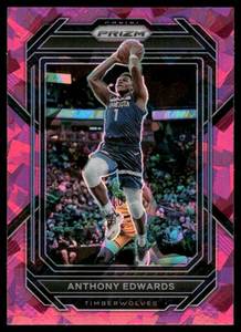 lot 225A image: Anthony Edwards 2022 Panini Prizm Pink Cracked Ice #56 Minnesota Timberwolves Basketball Card